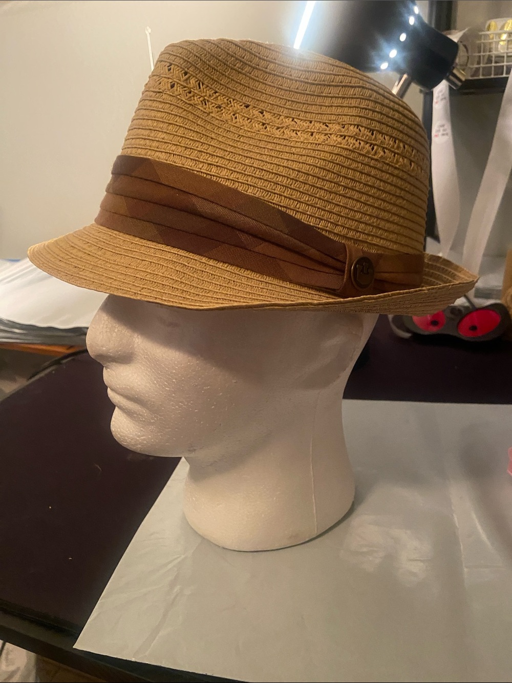 Goorin Bros Tan Straw Fedora with Brown Band Detail